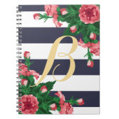 Monogram roze anjers en blauw stripper notitieboek (Voorkant)