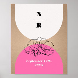 Monogram Roze Arch Floral Weddenschap Welkom Poster