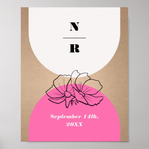 Monogram Roze Arch Floral Weddenschap Welkom Poster