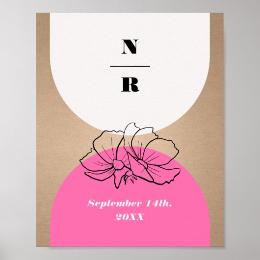 Monogram Roze Arch Floral Weddenschap Welkom Poster (Voorkant)