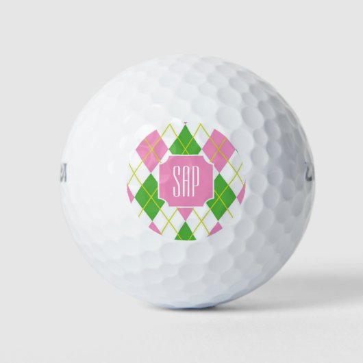 Monogram Roze Argyle Preppy Golfballen (Voorkant)