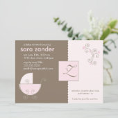 Monogram Roze Baby Carriage Shower Innodiging Kaart (Staand voorkant)