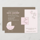Monogram Roze Baby Carriage Shower Innodiging Kaart (Voorkant / Achterkant)