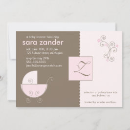 Monogram Roze Baby Carriage Shower Innodiging Kaart