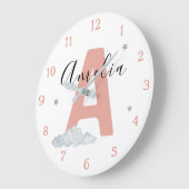 Monogram Roze Baby Initiaal Naam Kinderkamer Muur Grote Klok (Hoek)