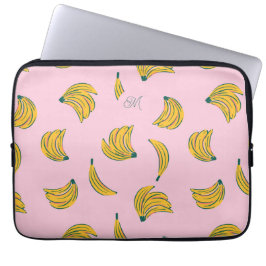 Monogram roze banaan patroon laptop sleeve
