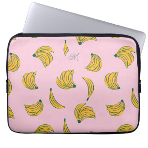 Monogram roze banaan patroon laptop sleeve