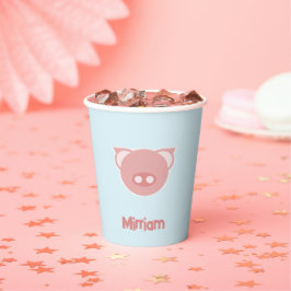 Monogram roze big op blauw papieren bekers