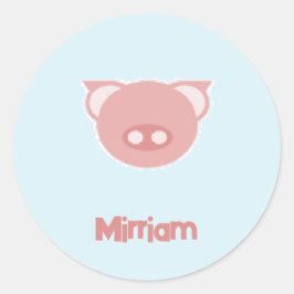 Monogram roze big op blauw ronde sticker