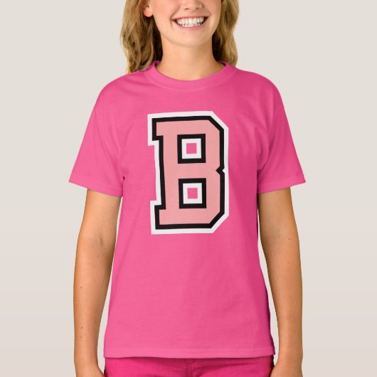Monogram Roze Black White College Initiaal B T-shirt (Voorkant)