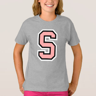 Monogram Roze Black White College Initiaal S T-Shi T-shirt