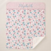 Monogram roze blauw bloemendecor moderne boho tren sherpa deken (Voorkant)
