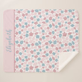 Monogram roze blauw bloemendecor moderne boho tren sherpa deken (Voorkant (horizontaal))