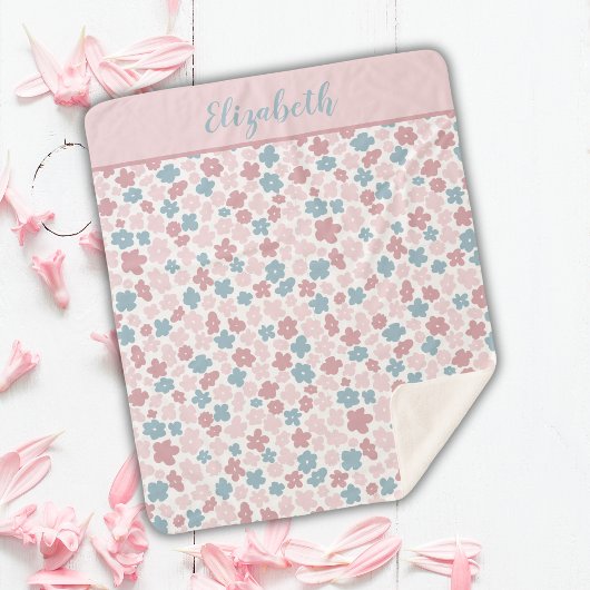 Monogram roze blauw bloemendecor moderne boho tren sherpa deken