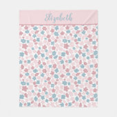 Monogram Roze Blauw Floral Modern Boho Trendy Gift Fleece Deken (Voorkant)