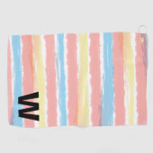 Monogram Roze Blauw Geel Wit Aquarel Strepen Golfhanddoek (Horizontaal)