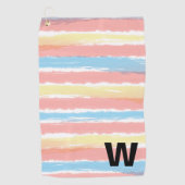 Monogram Roze Blauw Geel Wit Aquarel Strepen Golfhanddoek (Voorkant)