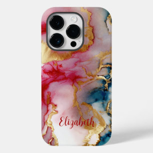 Monogram Roze Blauw Goud Was Gespat Waterverf Case-Mate iPhone 14 Pro Hoesje