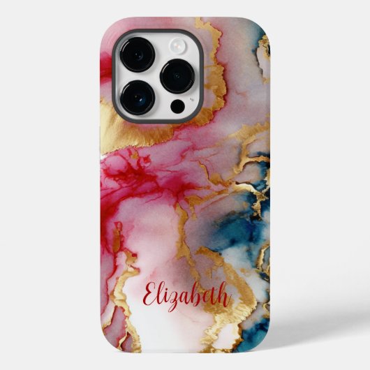 Monogram Roze Blauw Goud Was Gespat Waterverf Case-Mate iPhone Case (Achterkant)
