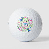 Monogram Roze Blauw Groen Golf Preppy Golfballen (Voorkant)