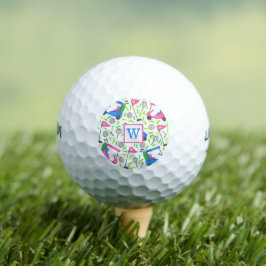 Monogram Roze Blauw Groen Golf Preppy Golfballen