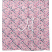 Monogram Roze Blauw Toile Chinoiserie Floral Douchegordijn (Voorkant)