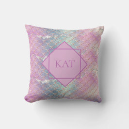 Monogram Roze Blauw Zilver Glitter Zeemeermin Schu Kussen