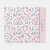Monogram Roze Blauwe Bloem Moderne Boho Trendy Cad Fleece Deken (Voorkant (Horizontaal))