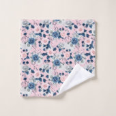 Monogram Roze Blauwe Bloemrozen Elegant Cadeau Bad Handdoek (Wasdoekje)