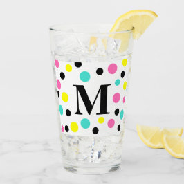 Monogram roze blauwe gele pokkendots glas