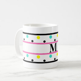 Monogram roze blauwe gele pokkendots koffiemok