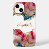 Monogram Roze blauwe goudwas Waterverf Abstract Case-Mate iPhone Case (Achterkant)