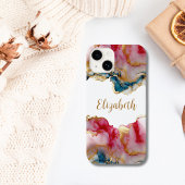 Monogram Roze blauwe goudwas Waterverf Abstract Case-Mate iPhone Case