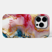 Monogram Roze Blauwe Goudwas Waterverf van de Spui Case-Mate iPhone Case (Achterkant (horizontaal))