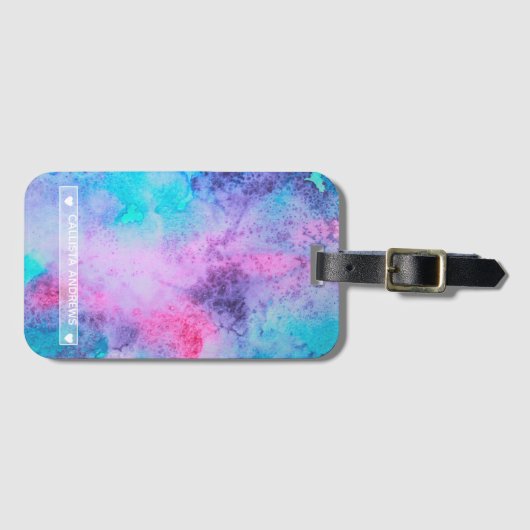 Monogram  Roze Blauwe Paarse Salty Waterverf Bagagelabel (Voorkant (horizontaal))