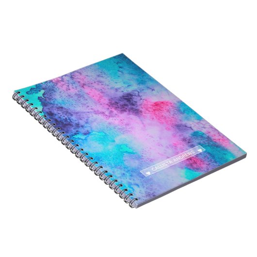 Monogram Roze Blauwe Paarse Salty Waterverf Notitieboek (Rechterzijde)