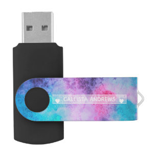 Monogram  Roze Blauwe Paarse Salty Waterverf USB Stick