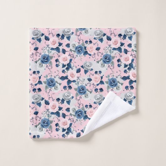 Monogram roze blauwe Rozen Elegant Gift Bad Handdoek (Wasdoekje)
