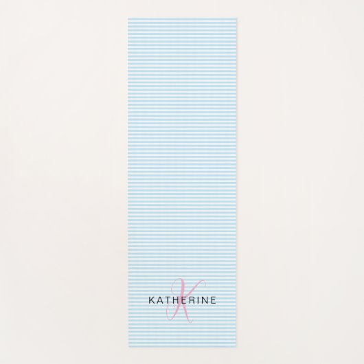 Monogram Roze Blauwe Streep Preppy Yogamat (Voorkant)