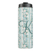 Monogram Roze Blauwe Waterverf Bloemen Gingham Thermosbeker (Voorkant)