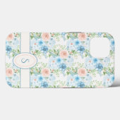 Monogram Roze Blauwe Waterverf Floral Case-Mate iPhone Case (Achterkant (horizontaal))