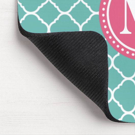 Monogram Roze Blauwgroen Blauw Quatrefoil Patroon Muismat (Hoek)