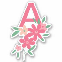 Monogram Roze Blauwgroen Dagen geïllustreerde Bloe Sticker