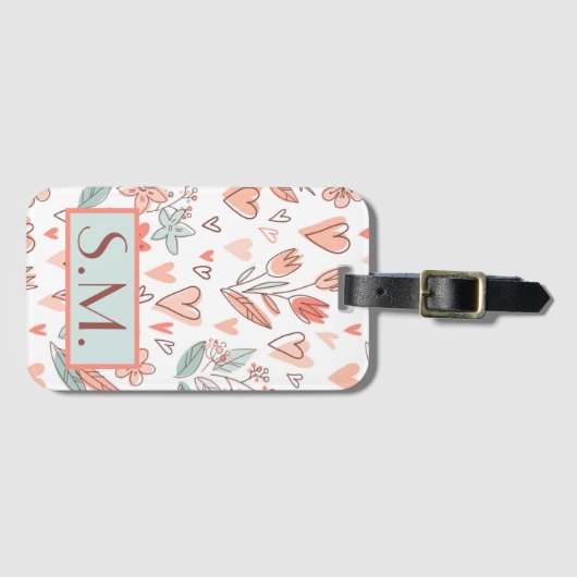Monogram Roze Bloem Boho Bagage Label (Voorkant (horizontaal))