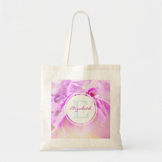 Monogram roze bloem foto tote bag (Voorkant)