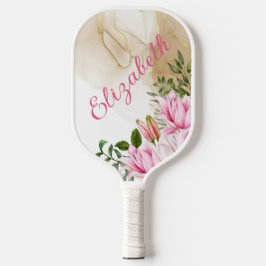 Monogram Roze Bloem Groen Blad Goud Draai Vrouwen Pickleball Paddle