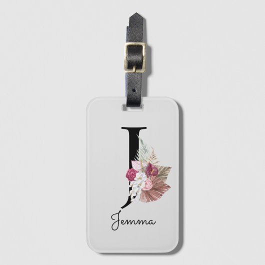 Monogram Roze Bloem Initial J Bagagelabel (Voorkant (verticaal))