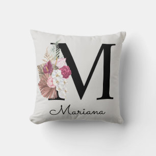 Monogram Roze Bloem Initial M Kussen