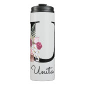 Monogram Roze Bloem Initial U Thermosbeker (Voorkant)