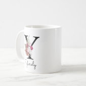 Monogram Roze Bloem Initial W Koffie Y Koffiemok (Voorkant links)